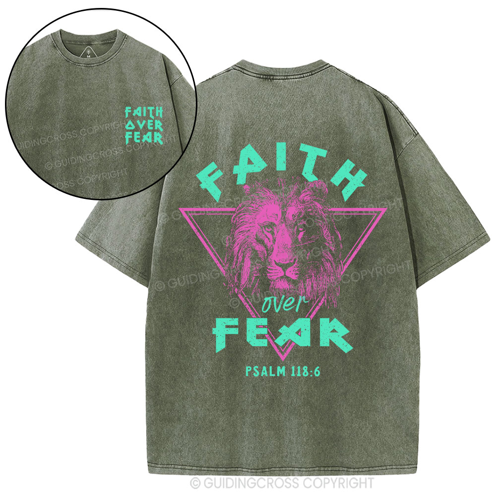 Faith Over Fear Lion Christian Washed T-Shirt