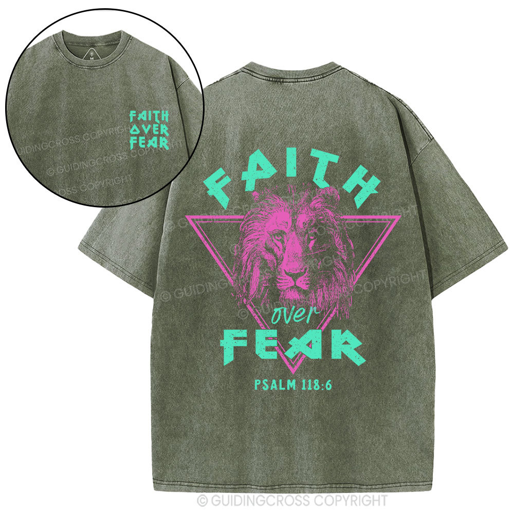Faith Over Fear Lion Christian Washed T-Shirt
