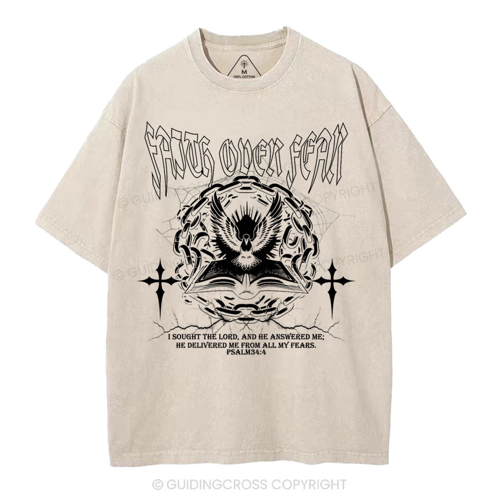 Faith Over Fear New Christian Washed T-Shirt