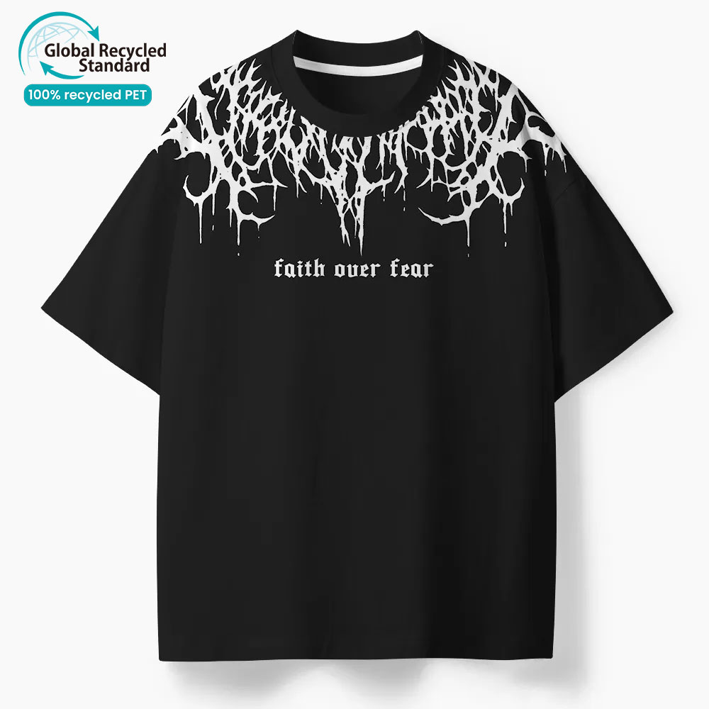 Faith Over Fear Oversized All-Over Print Christian T-Shirt