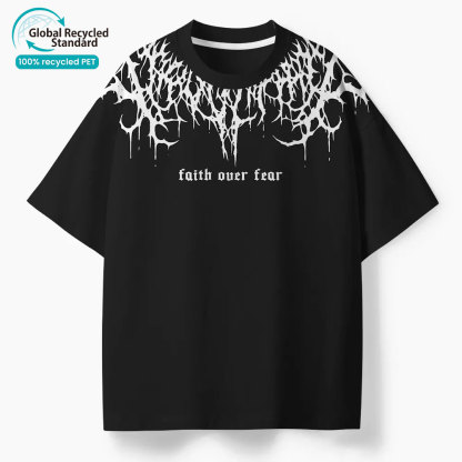 Faith Over Fear Oversized All-Over Print Christian T-Shirt