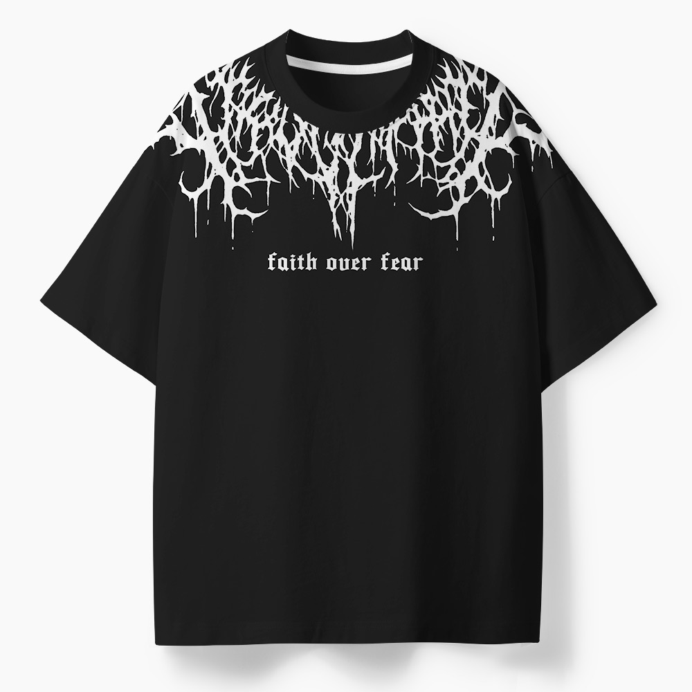 Faith Over Fear Oversized All-Over Print Christian T-Shirt