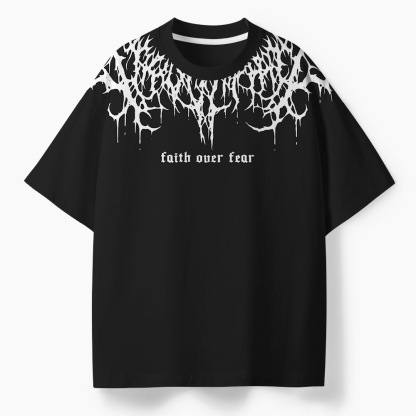Faith Over Fear Oversized All-Over Print Christian T-Shirt