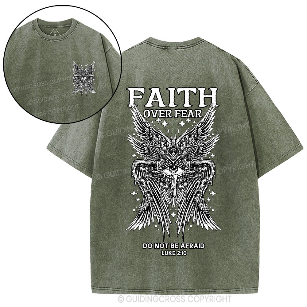 Faith Over Fear Seraphim Angel Christian Washed T-Shirt