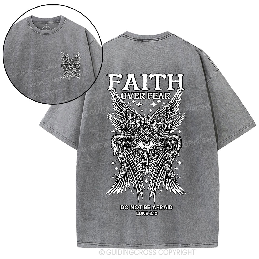 Faith Over Fear Seraphim Angel Christian Washed T-Shirt