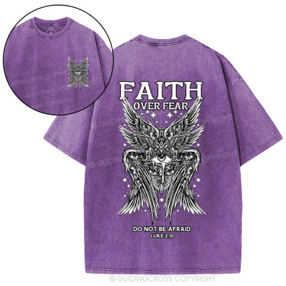 Faith Over Fear Seraphim Angel Christian Washed T-Shirt