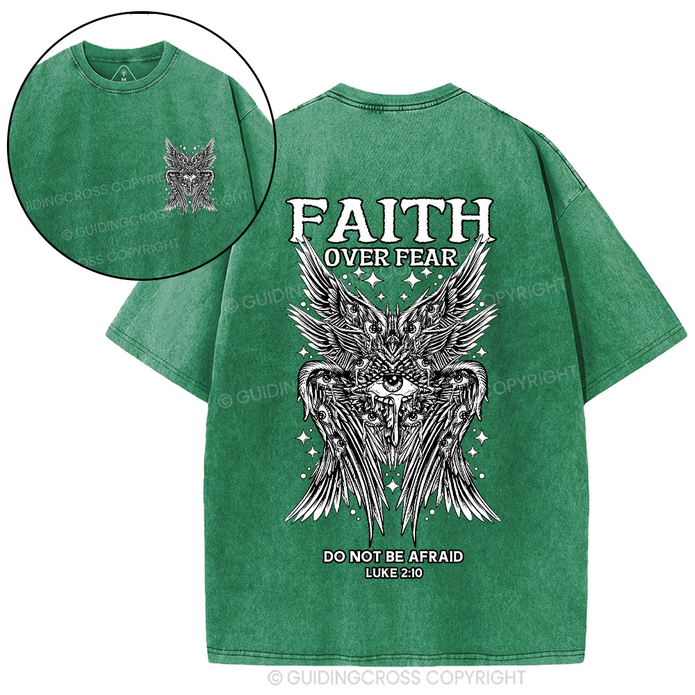 Faith Over Fear Seraphim Angel Christian Washed T-Shirt