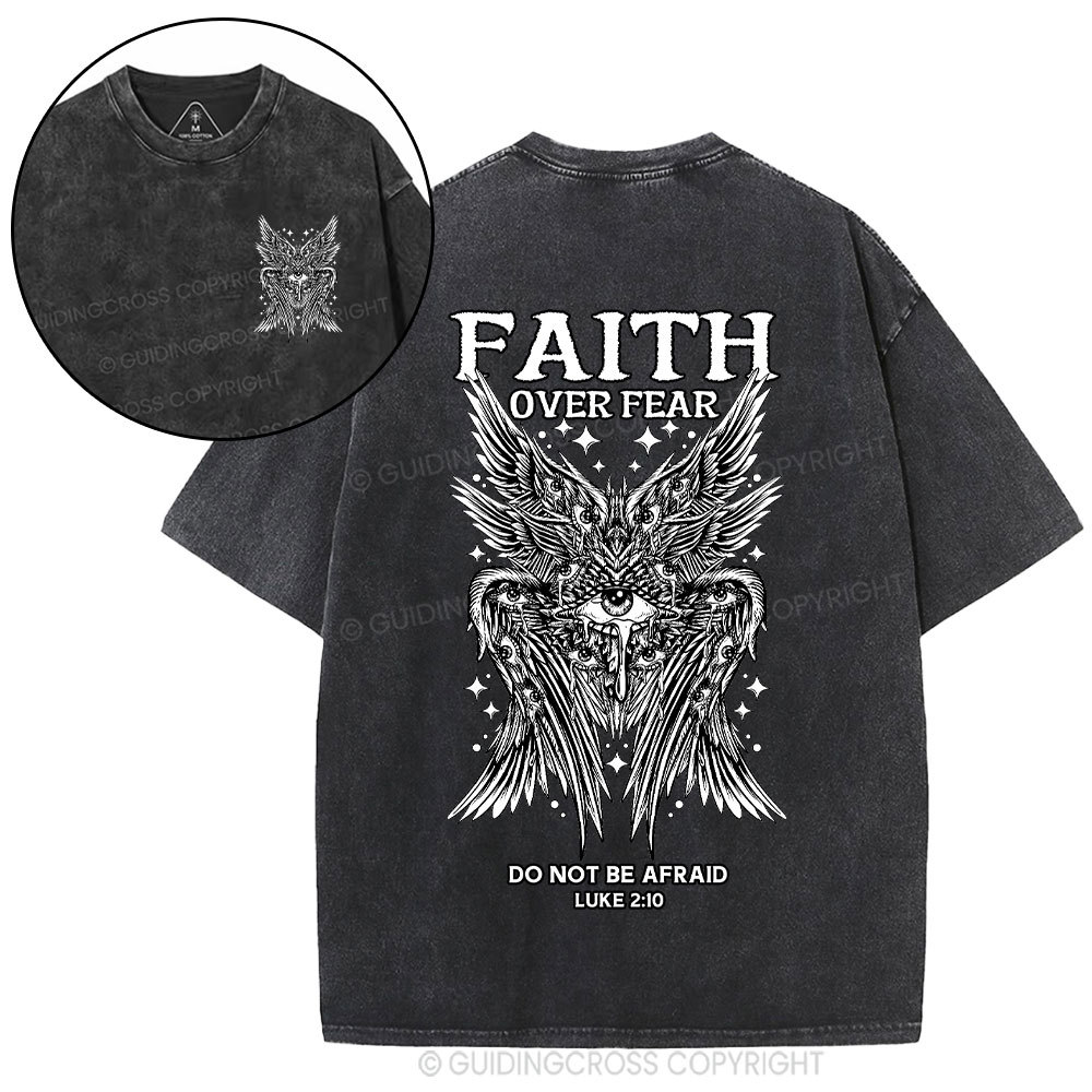 Faith Over Fear Seraphim Angel Christian Washed T-Shirt