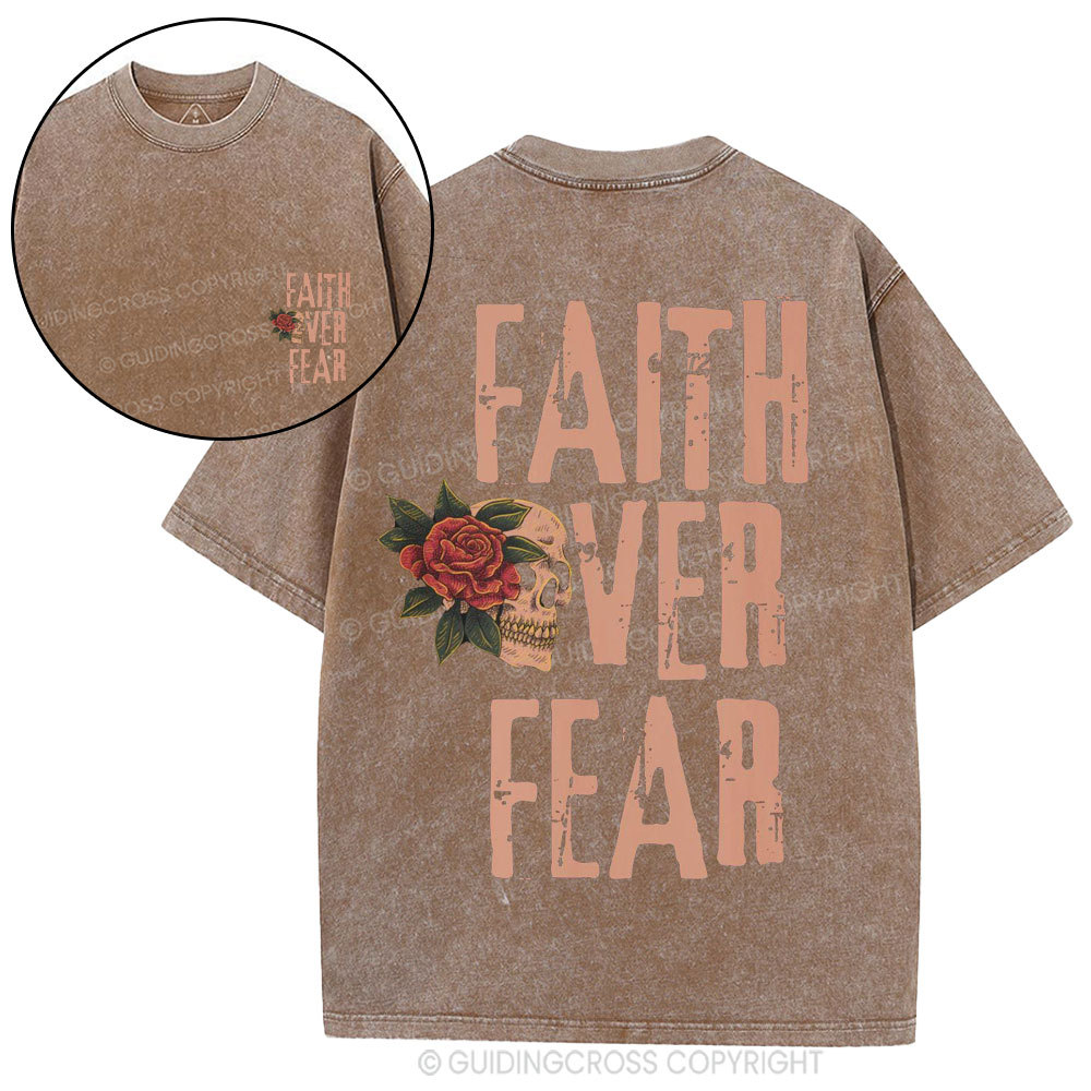Faith Over Fear Skeleton Christian Washed T-Shirt
