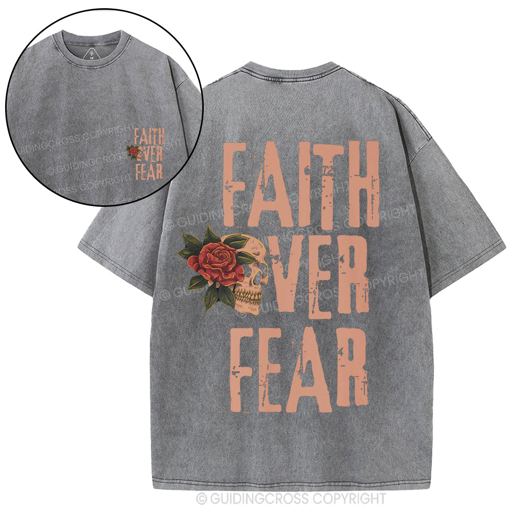 Faith Over Fear Skeleton Christian Washed T-Shirt
