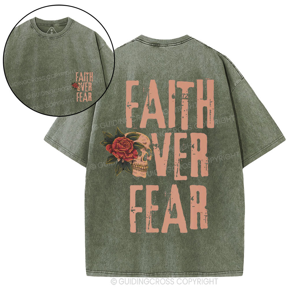 Faith Over Fear Skeleton Christian Washed T-Shirt