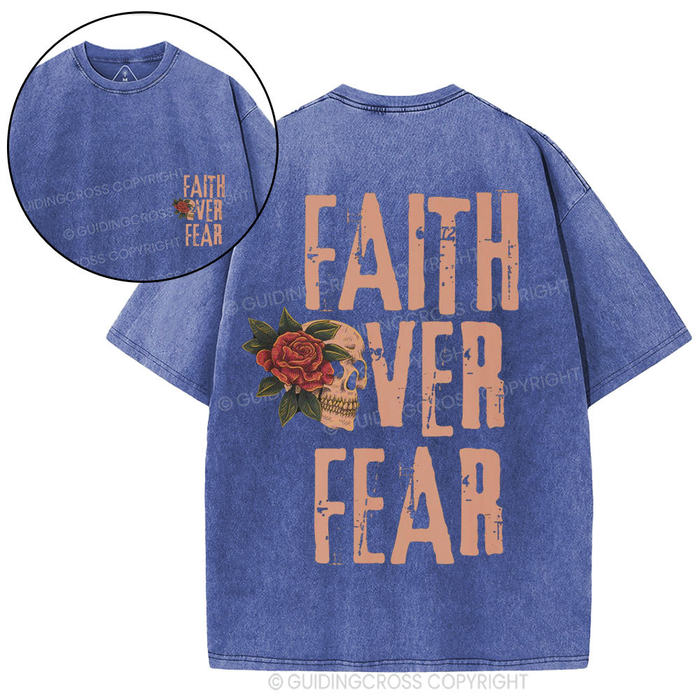 Faith Over Fear Skeleton Christian Washed T-Shirt