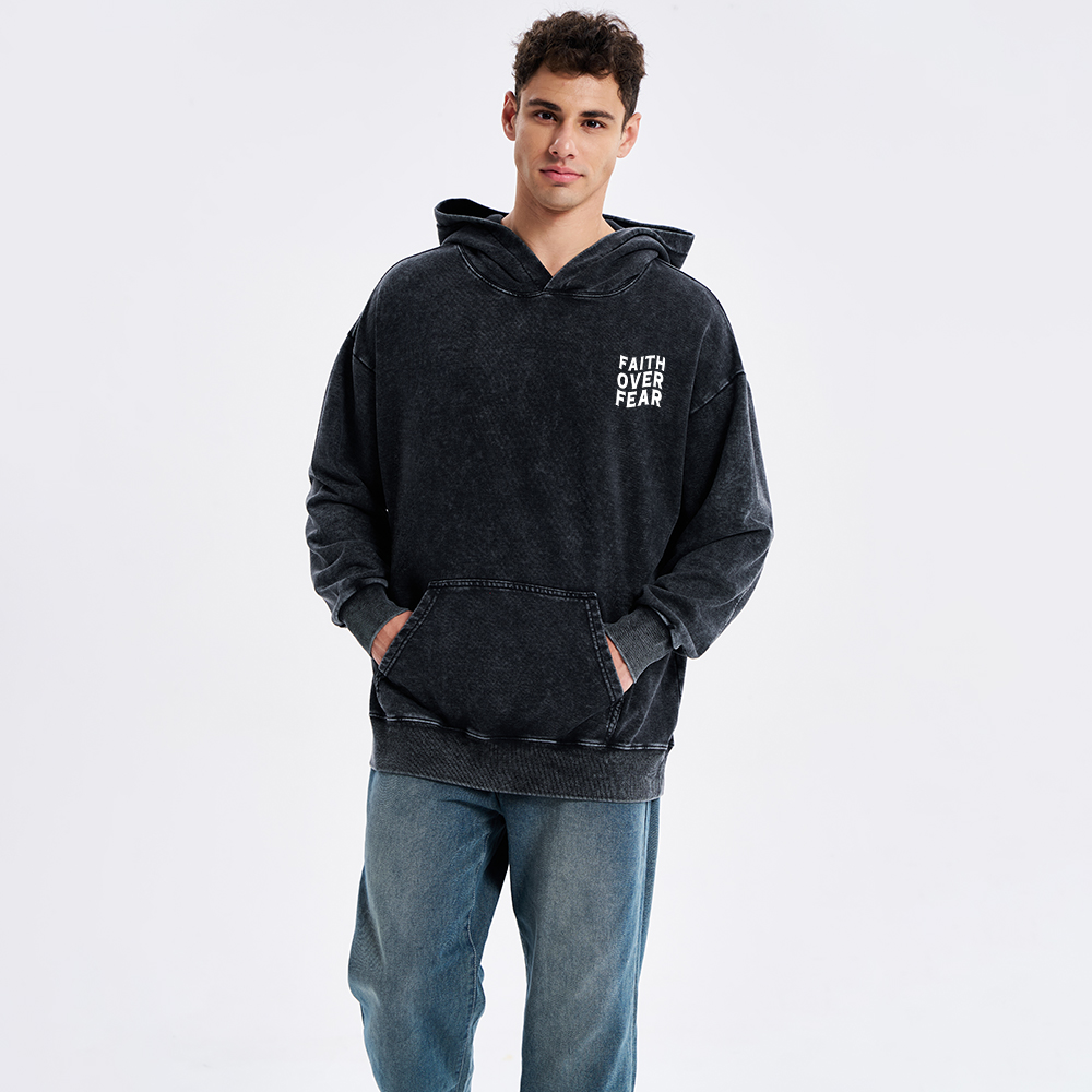 Faith Over Fear Unisex Christian Washed Hoodie