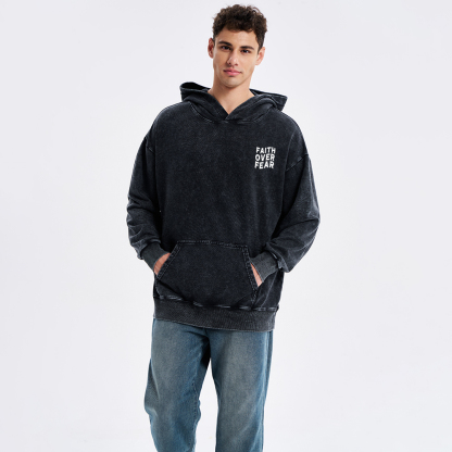 Faith Over Fear Unisex Christian Washed Hoodie