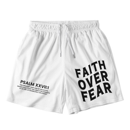 Faith Over Fear White Christian Mesh Shorts