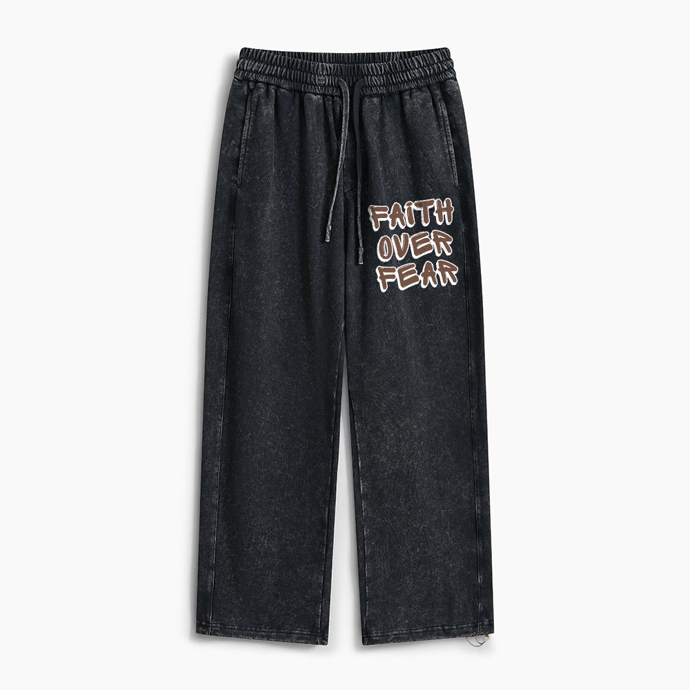 Faith Over Fear Christian Washed Sweatpants