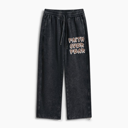 Faith Over Fear Christian Washed Sweatpants
