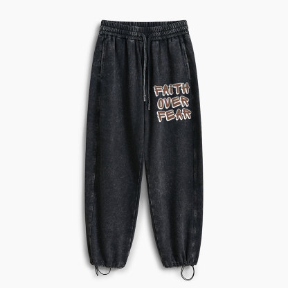 Faith Over Fear Christian Washed Sweatpants