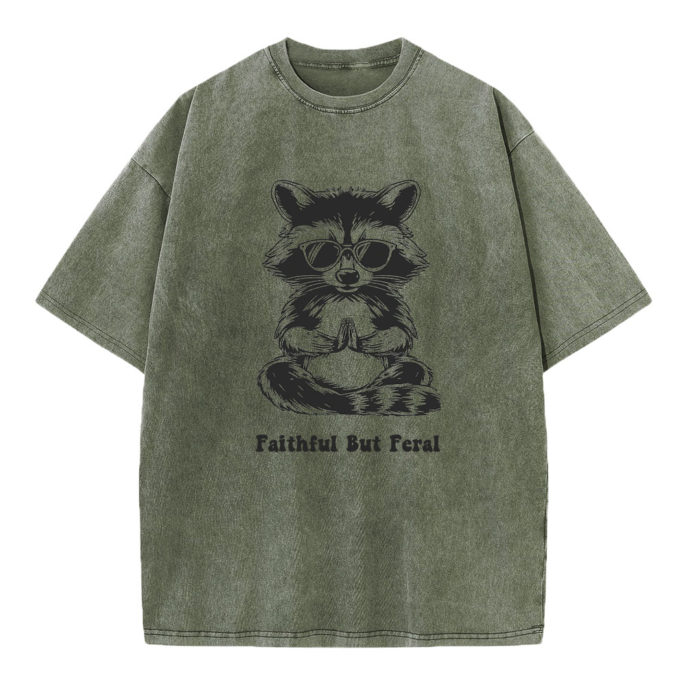 Faithful But Feral Christian Washed T-Shirt