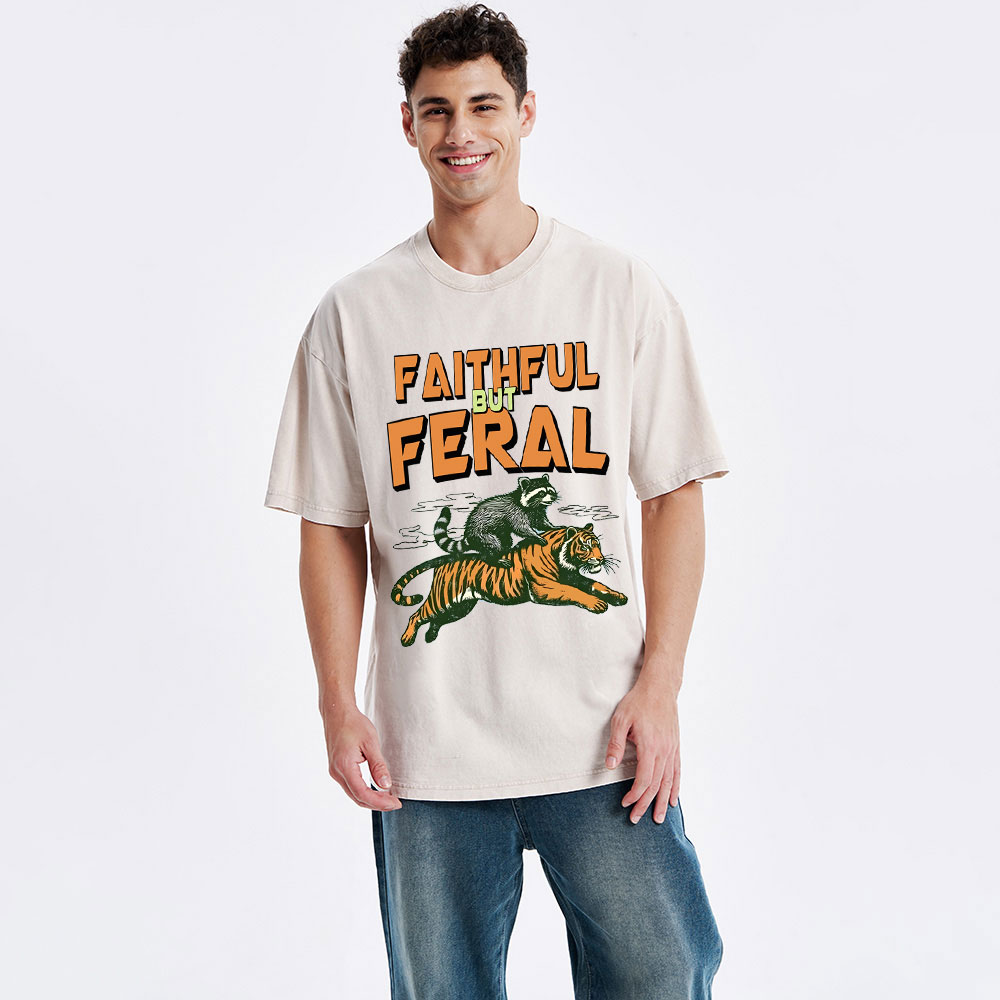 Faithful But Feral Christian Washed T-Shirt