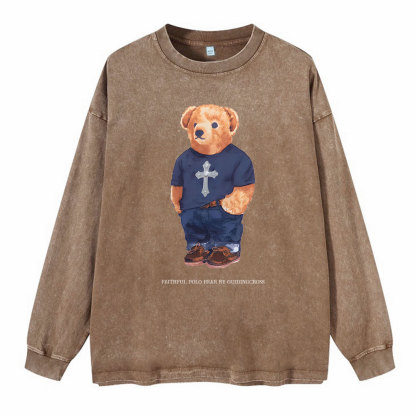 Faithful Polo Bear By Guidingcross Washed Long Sleeve T-Shirt