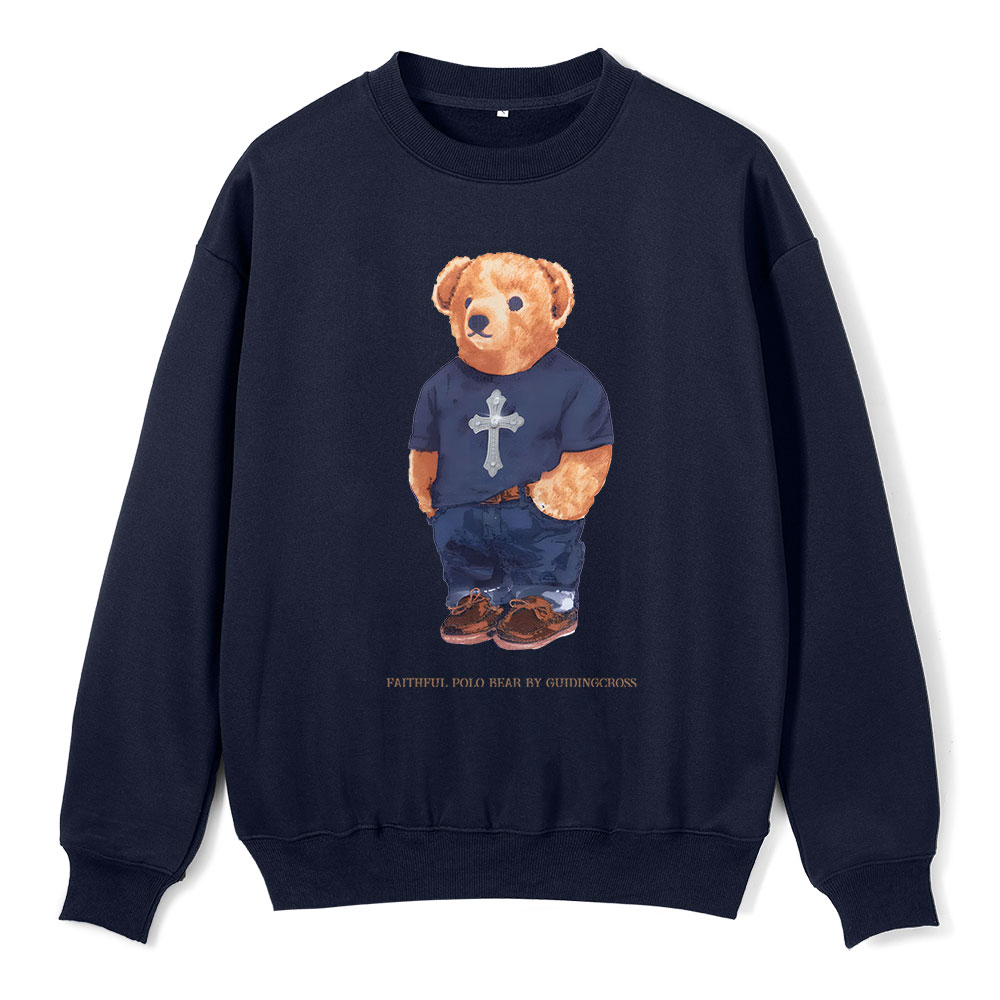 Faithful Polo Bear By Guidingcross Christian Fleece Sweatshirt