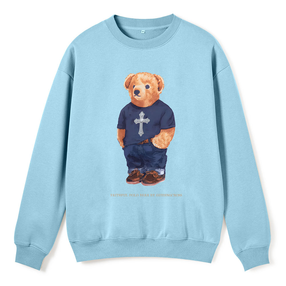 Faithful Bear By Guidingcross Christian Fleece Sweatshirt Sale - GuidingCross