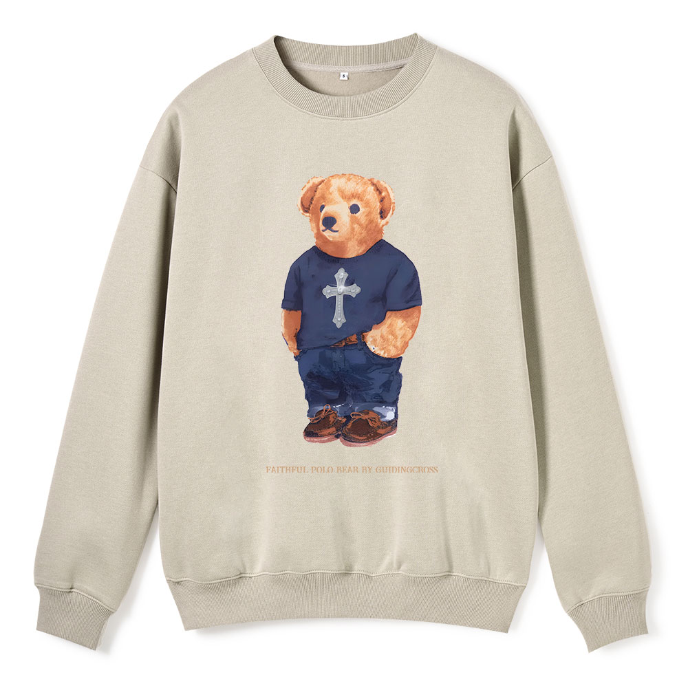 Faithful Polo Bear By Guidingcross Christian Fleece Sweatshirt