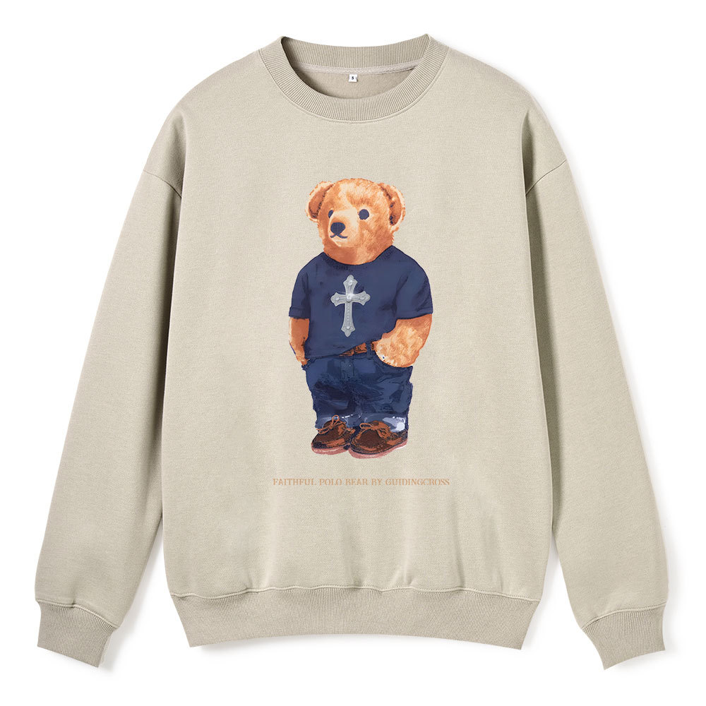 Faithful Polo Bear By Guidingcross Christian Fleece Sweatshirt
