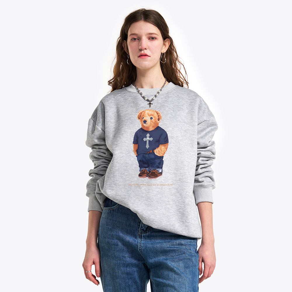 Faithful Polo Bear By Guidingcross Christian Fleece Sweatshirt