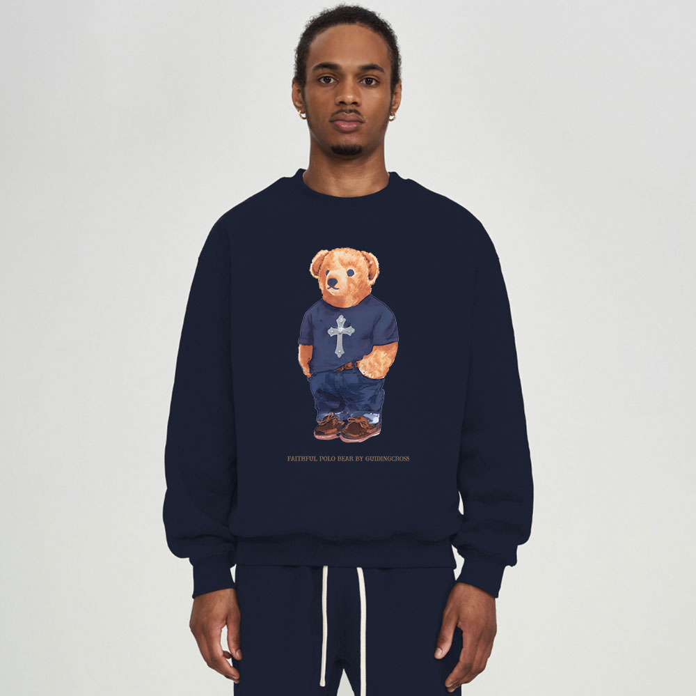 Faithful Polo Bear By Guidingcross Christian Fleece Sweatshirt