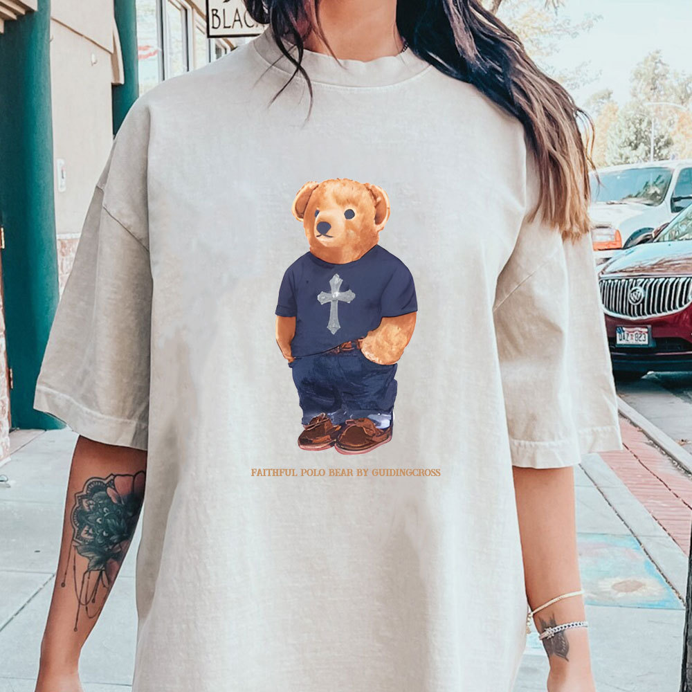 Faithful Polo Bear By Guidingcross Christian Washed T-Shirt