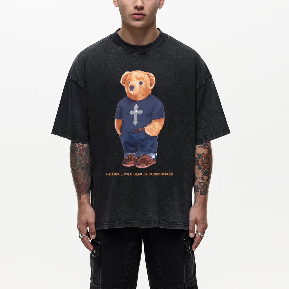 Faithful Polo Bear By Guidingcross Christian Washed T-Shirt