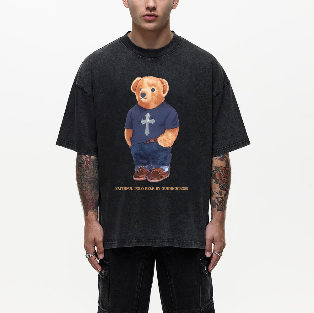Faithful Polo Bear By Guidingcross Christian Washed T-Shirt