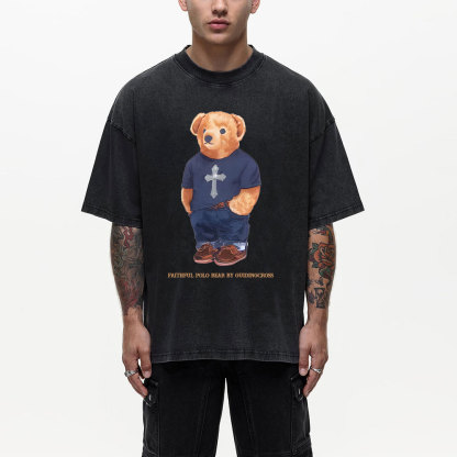 Faithful Polo Bear By Guidingcross Christian Washed T-Shirt