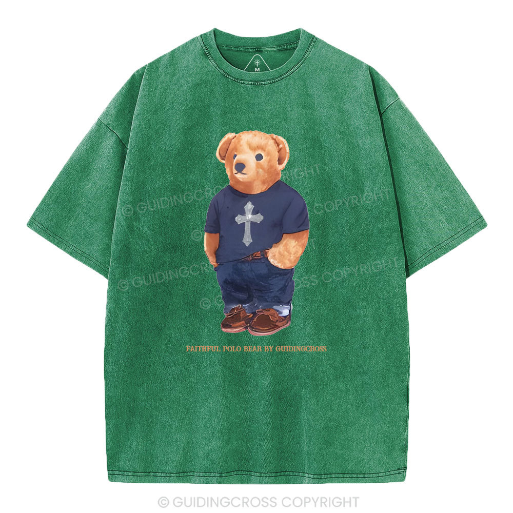 Faithful Polo Bear By Guidingcross Christian Washed T-Shirt