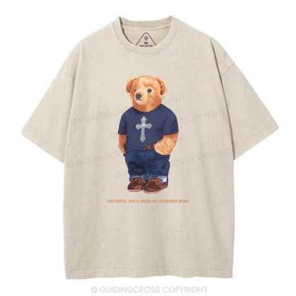 Faithful Polo Bear By Guidingcross Christian Washed T-Shirt