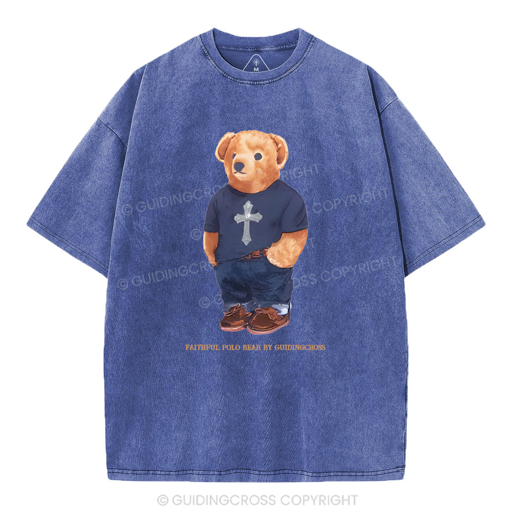 Faithful Polo Bear By Guidingcross Christian Washed T-Shirt