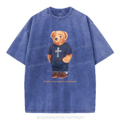 Faithful Polo Bear By Guidingcross Christian Washed T-Shirt