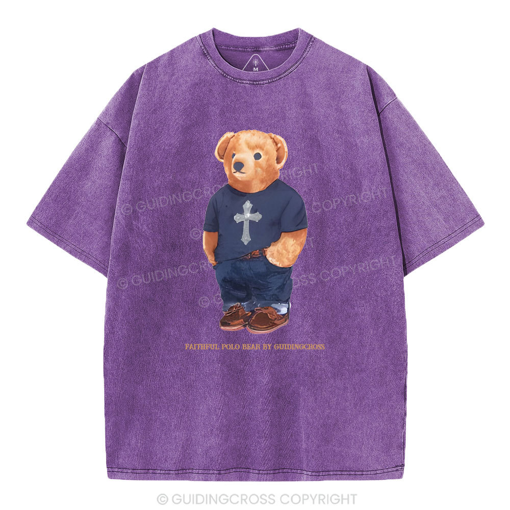 Faithful Polo Bear By Guidingcross Christian Washed T-Shirt