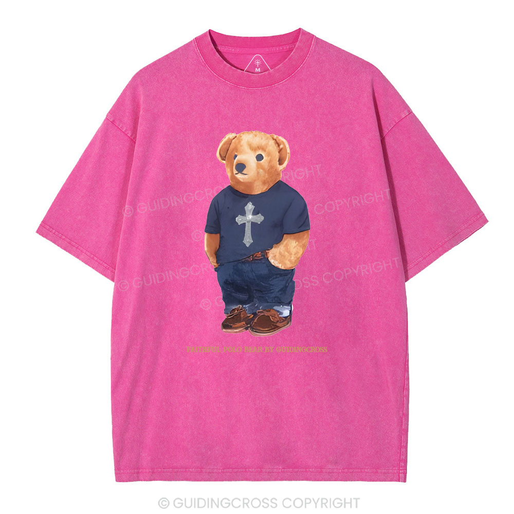 Faithful Polo Bear By Guidingcross Christian Washed T-Shirt