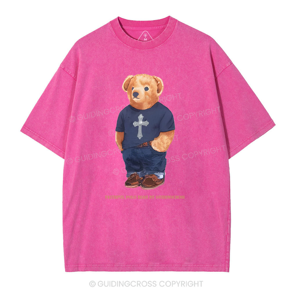 Faithful Polo Bear By Guidingcross Christian Washed T-Shirt