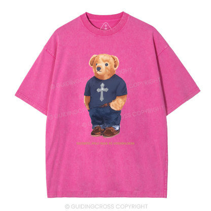 Faithful Polo Bear By Guidingcross Christian Washed T-Shirt