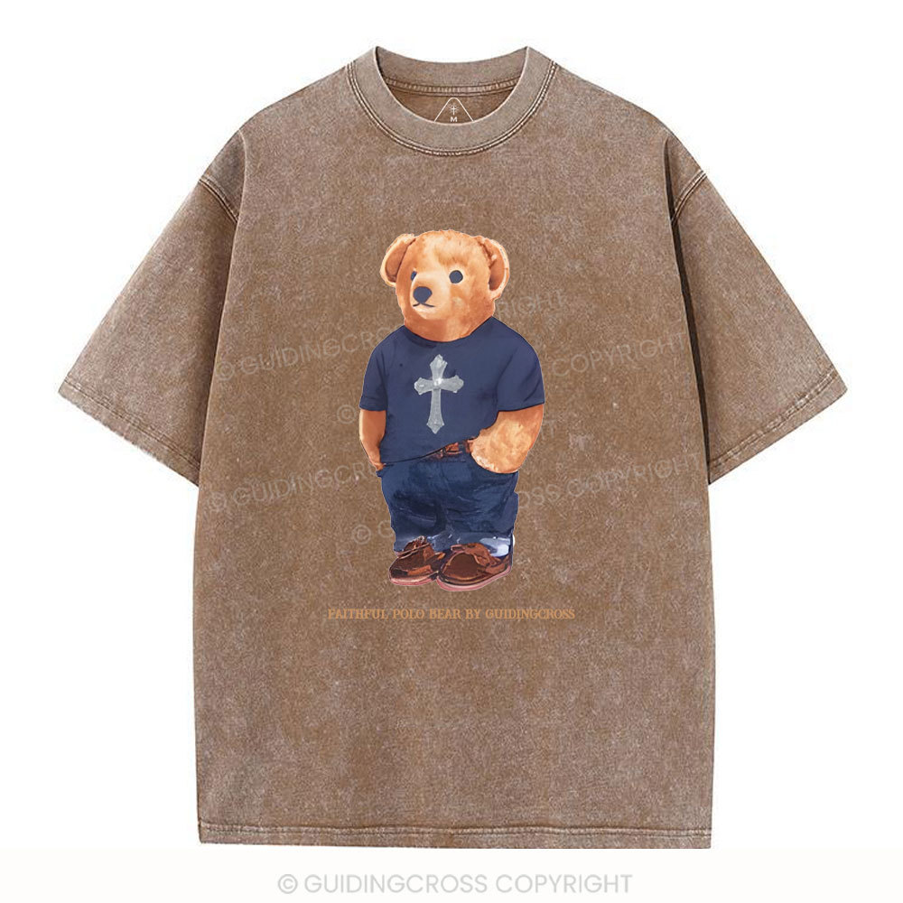 Faithful Polo Bear By Guidingcross Christian Washed T-Shirt