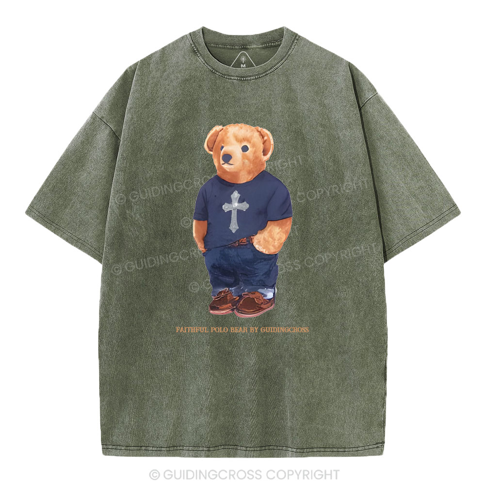 Faithful Polo Bear By Guidingcross Christian Washed T-Shirt