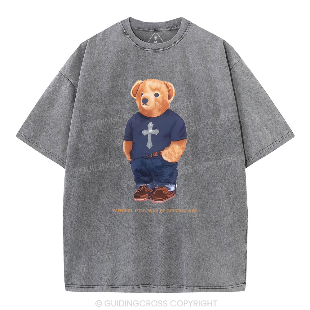 Faithful Polo Bear By Guidingcross Christian Washed T-Shirt