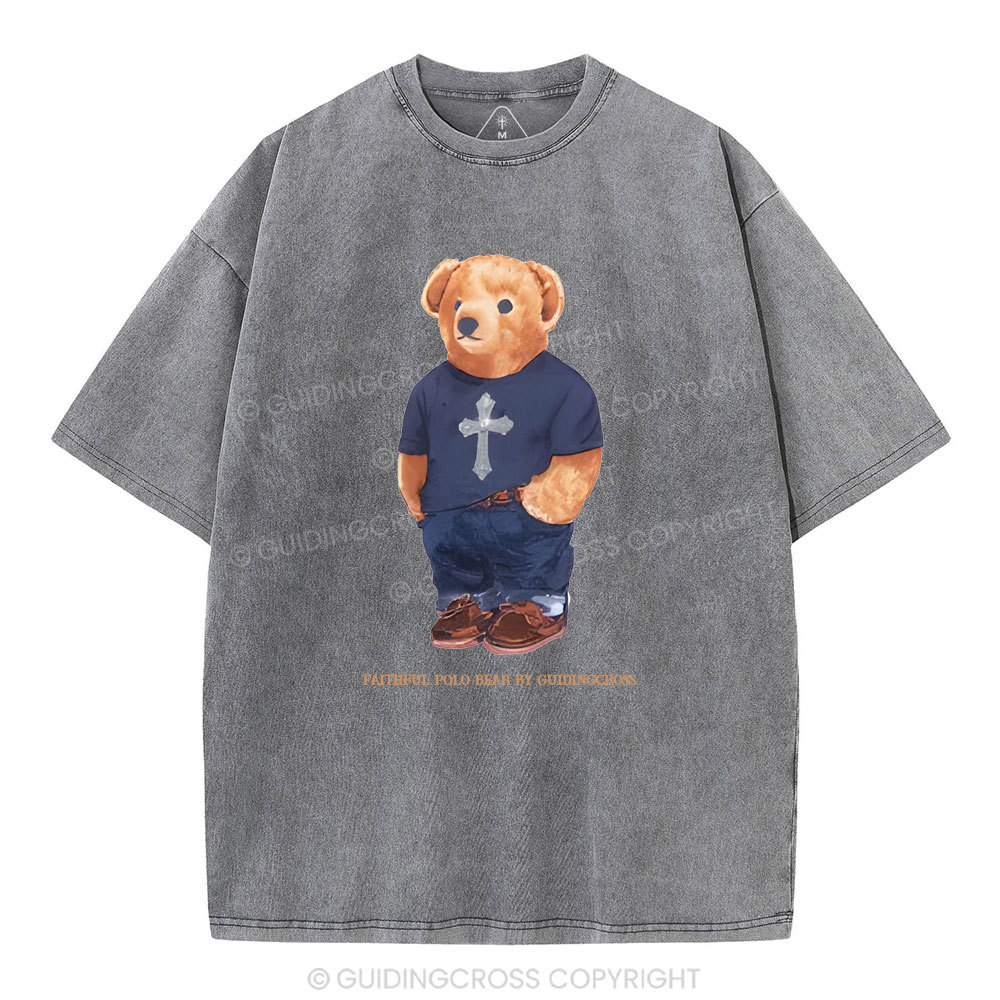 Faithful Polo Bear By Guidingcross Christian Washed T-Shirt