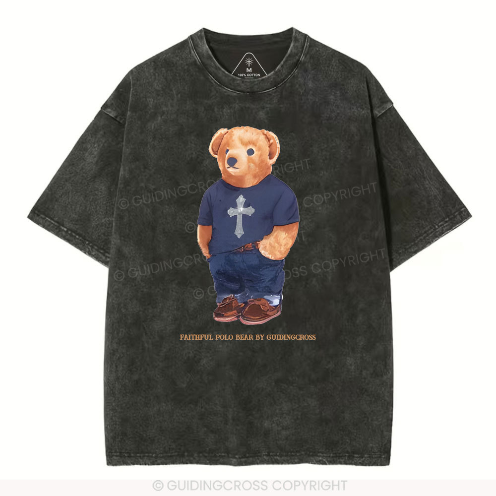 Faithful Polo Bear By Guidingcross Christian Washed T-Shirt