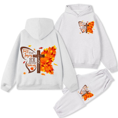 Fall For Jesus He Never Leaves Christian Premium Fleece Hoodie Set