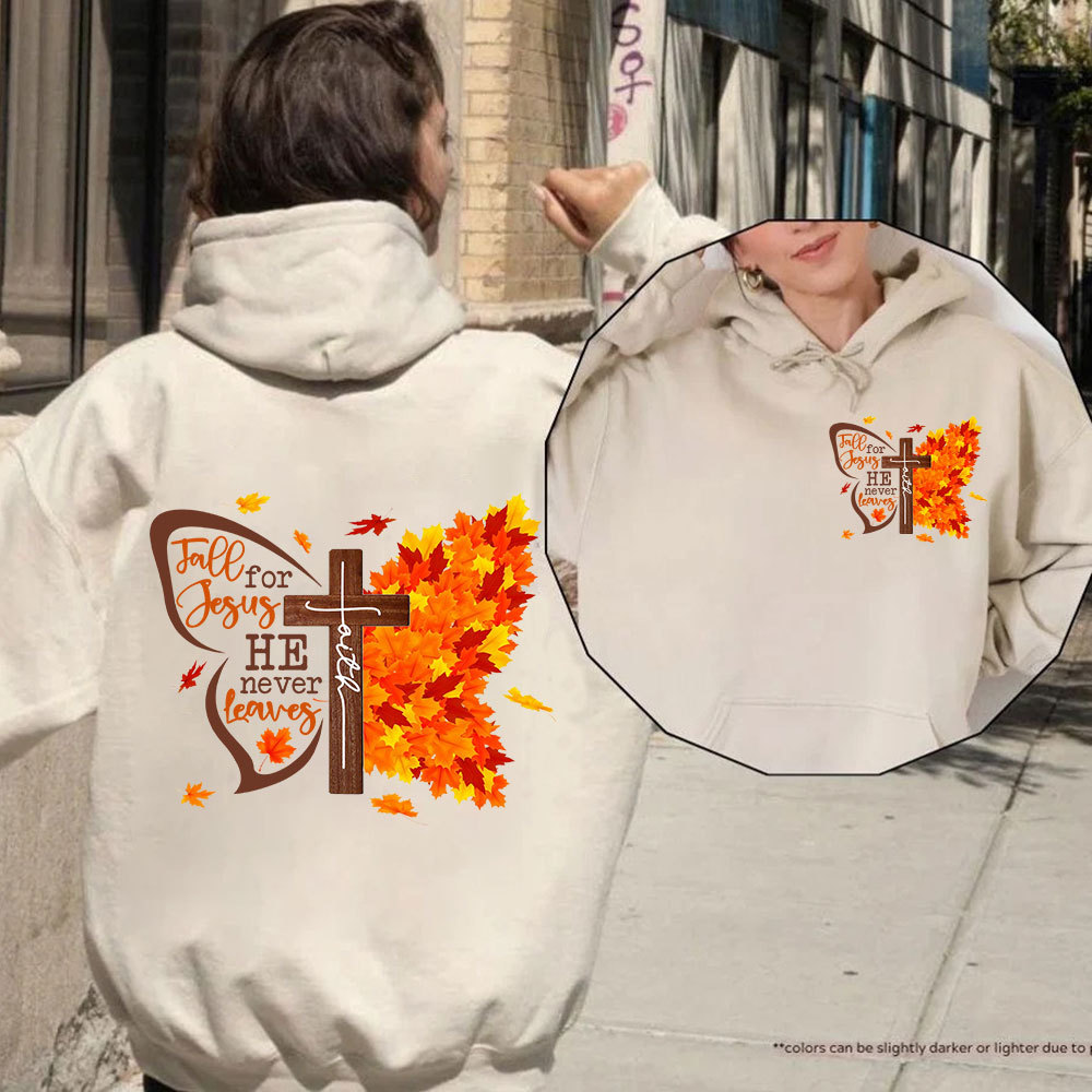 Fall For Jesus He Never Leaves Christian Premium Fleece Hoodie Set